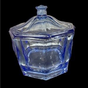 Vintage Indiana Glass Clear Blue Octagon Candy Dish With Lid 6" Storage Jar